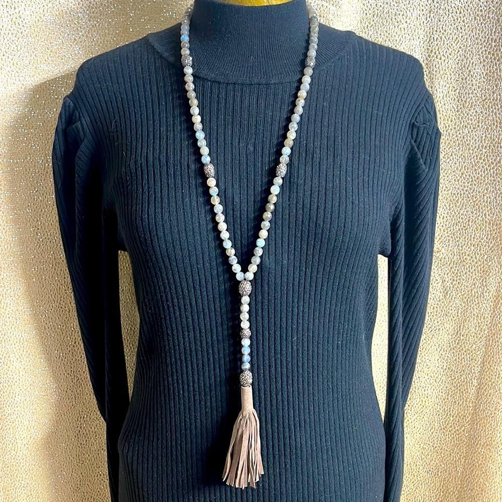 HIPCHIK Labradorite Long Suede Tassel Necklace